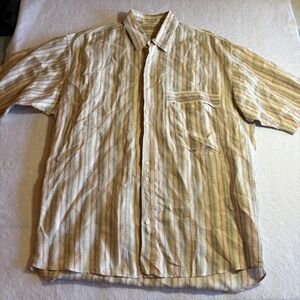 Vintage Givenchy Gentleman Paris Italy‎ Striped Linen Short Sleeve Shirt Mens M